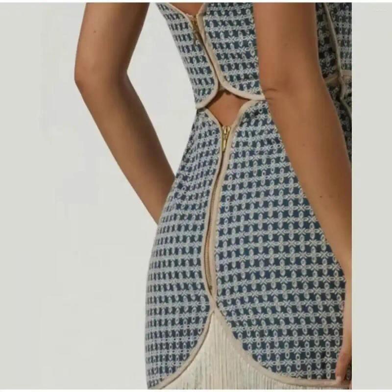 Casual Dresses 2024 Summer Tube Hollow Out Stream Suo Dress Strapless Cutout Fringe Lady Sleeveless Slash Neck For Dinner Party