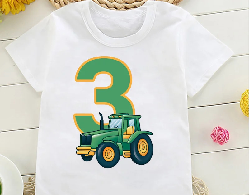 Cute Farmer Tractor 18 Years Old Happy Birthday T Shirt Kids Party Gift Children Funny Present Tops 240510