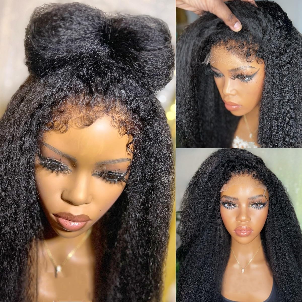 4C Edges curly Baby Hair full Lace Wigs hd yaki Kinky Straight 13x4 Lace Frontal Human Hair Wigs natural hairline150% Remy Pre Pluck lace wig