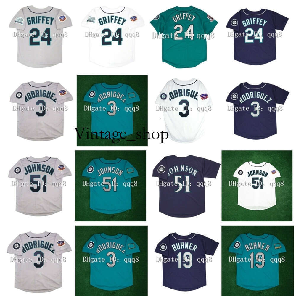 Vin 1997 Retro Seattle 24 Ken Griffey Jr. Jersey 51 Randy Johnson 3 Alex Rodriguez 11 Edgar Martinez 35 Rickey Henderson 19 Jay Buhner Vintage