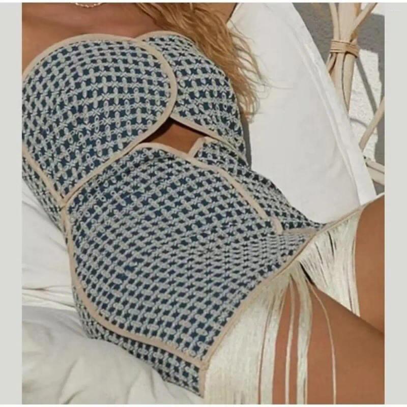 Casual Dresses 2024 Summer Tube Hollow Out Stream Suo Dress Strapless Cutout Fringe Lady Sleeveless Slash Neck For Dinner Party