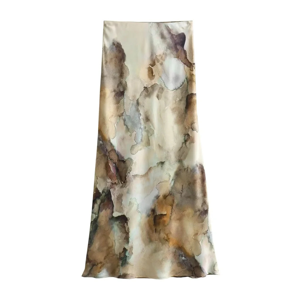 Zach Ailsa Spring Product Womens Tie Dyed Silk Satin Texture Shirt Fashion High Waist Skirt Casual Set 240423