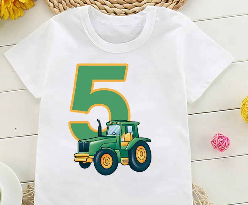Cute Farmer Tractor 18 Years Old Happy Birthday T Shirt Kids Party Gift Children Funny Present Tops 240510