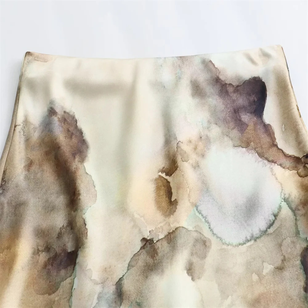 Zach Ailsa Spring Product Womens Tie Dyed Silk Satin Texture Shirt Fashion High Waist Skirt Casual Set 240423