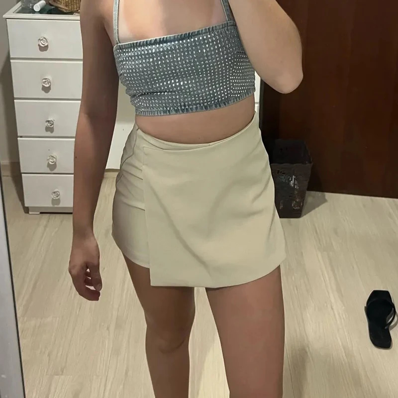 HXAO Black Short Solid Asymmetric High Waist Shorts Skirt Side Zipper Mini Summer Woman Ladies Skorts Mujer 240510