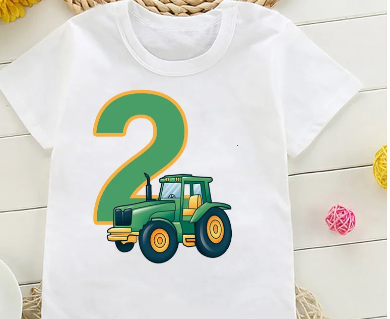 Cute Farmer Tractor 18 Years Old Happy Birthday T Shirt Kids Party Gift Children Funny Present Tops 240510