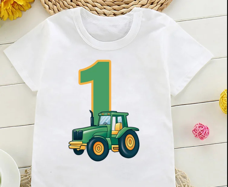 Cute Farmer Tractor 18 Years Old Happy Birthday T Shirt Kids Party Gift Children Funny Present Tops 240510