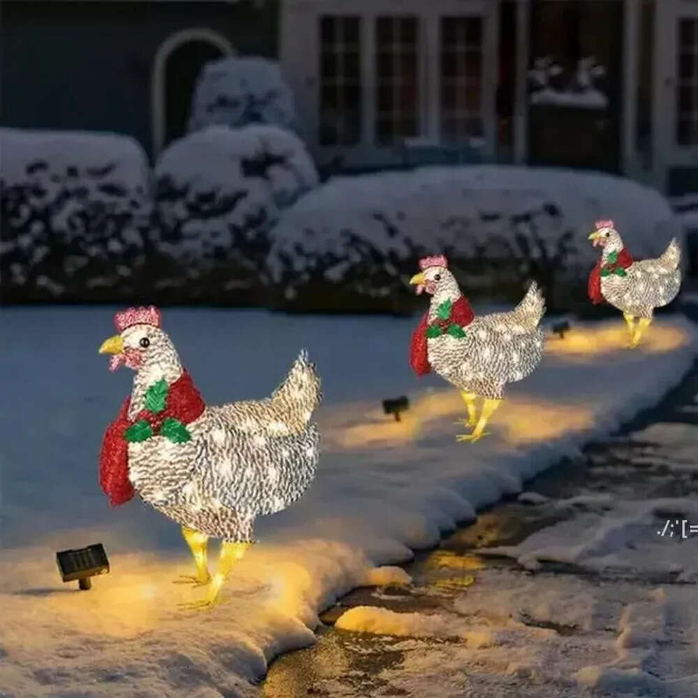 Decoration Scarf Chicken Light-Up With Holiday LED Christmas Outdoor Metal Ornaments Light Xmas Yard Decorations 908 s