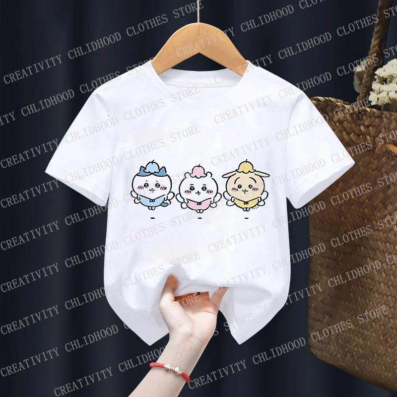 Children TShirt CChiikawas Kawaii Cartoons Kids Tee Shirts Anime Casual Clothes Boy Girl Tops Cute expression Short sleeved 240510