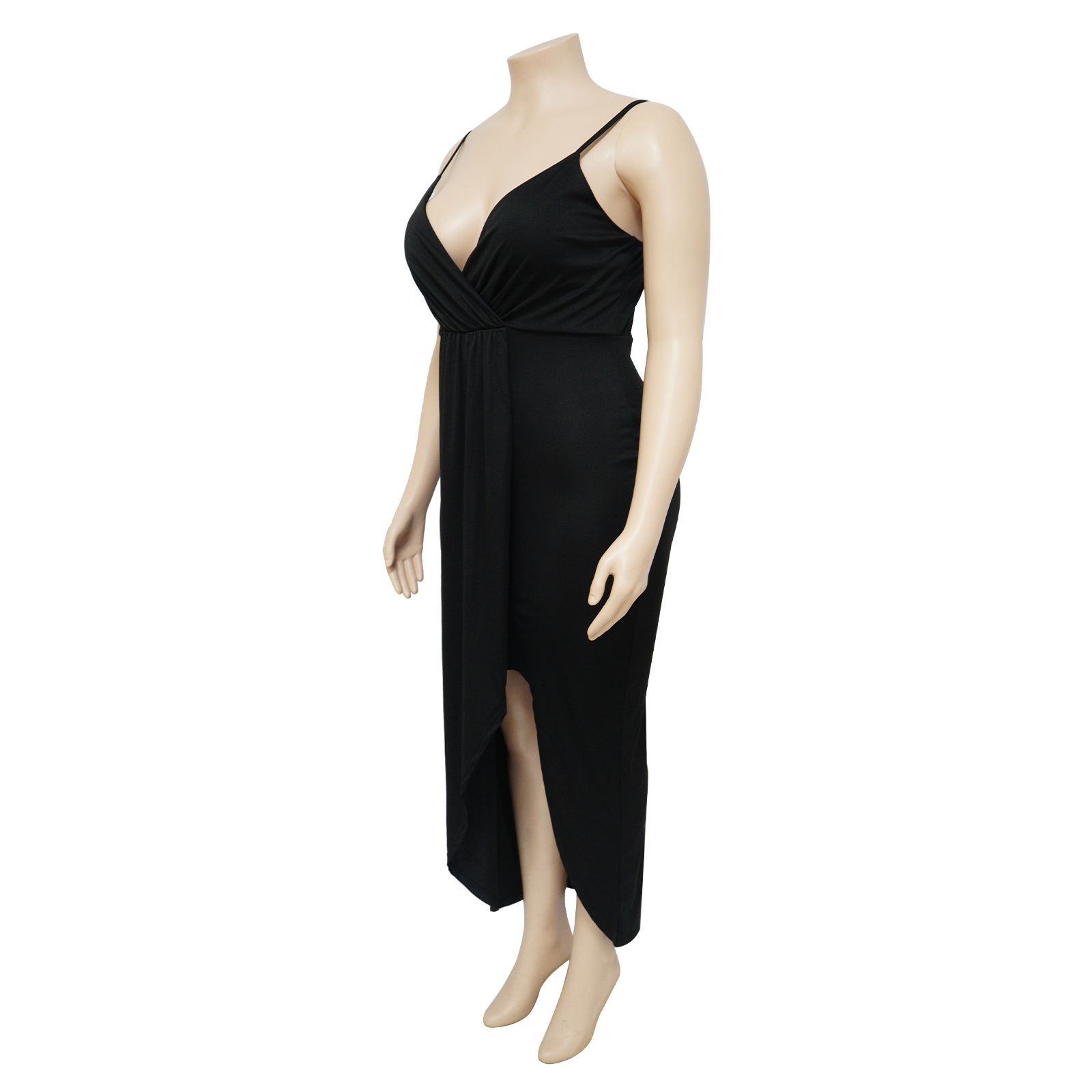 Women Plus Size Dresses Stretch Adjustable Shoulder Strap Sleeveless Sexy V Neck Ruched Midi Dress Wrap Party Cocktail Dress