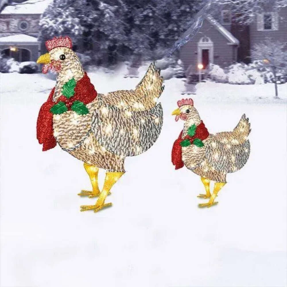 Decoration Scarf Chicken Light-Up With Holiday LED Christmas Outdoor Metal Ornaments Light Xmas Yard Decorations 908 s