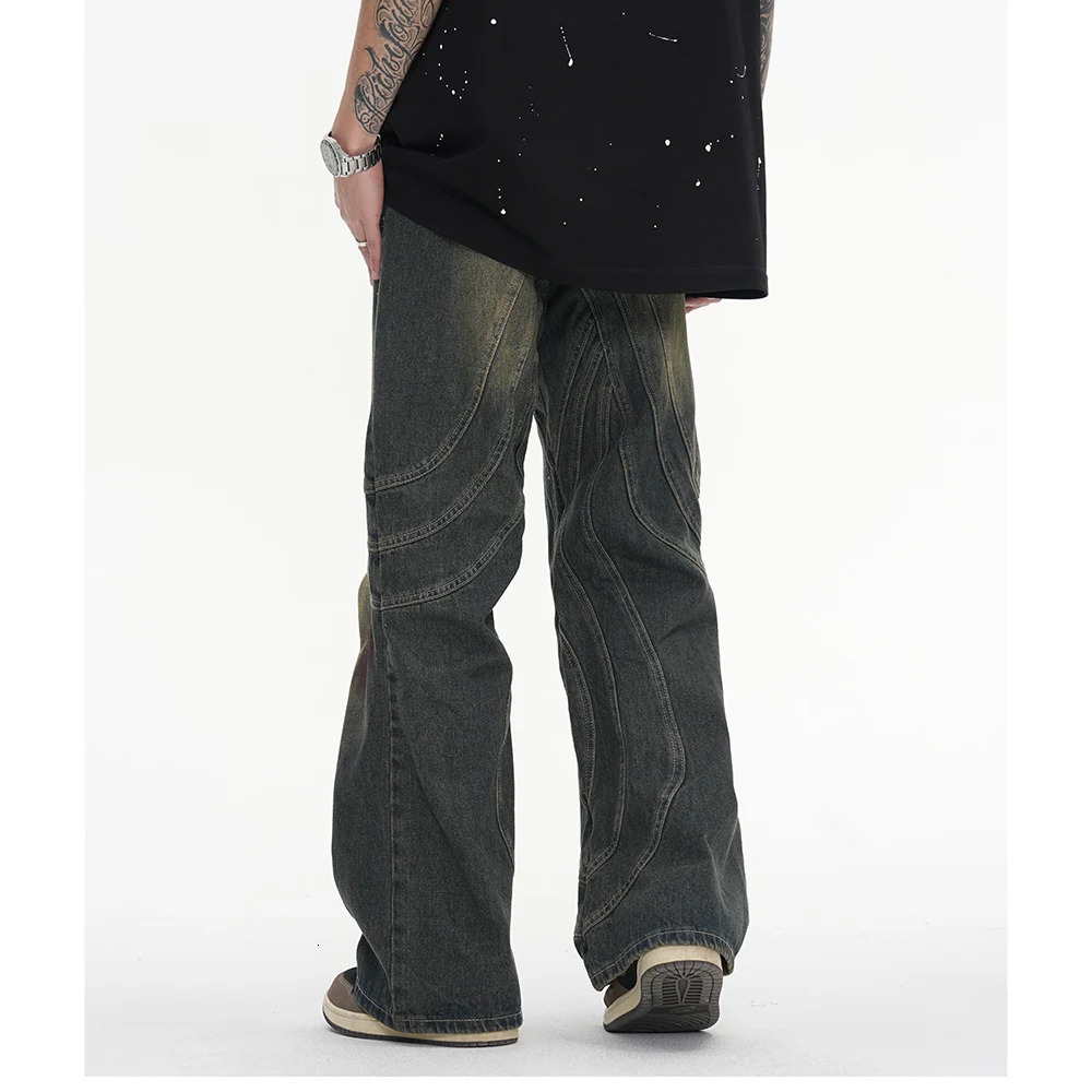 Vintage Y2K Painted Circle Striped Straight Flare Pants Mens Harajuku Streetwear Casual Baggy Jeans Oversized Denim Trousers 240429