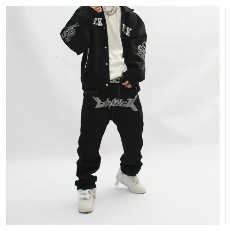 Jeans With Print Straight Baggy Punk Mens Fashion Harajuku Pants Printed Oversize Streetwear Y2k Black Trendyol Hip Hop Man 240429