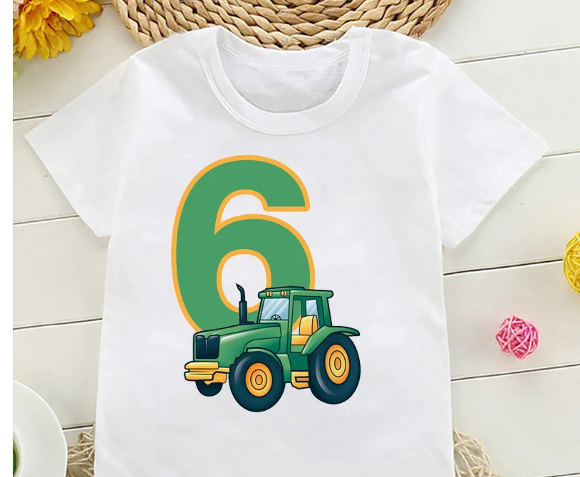 Cute Farmer Tractor 18 Years Old Happy Birthday T Shirt Kids Party Gift Children Funny Present Tops 240510
