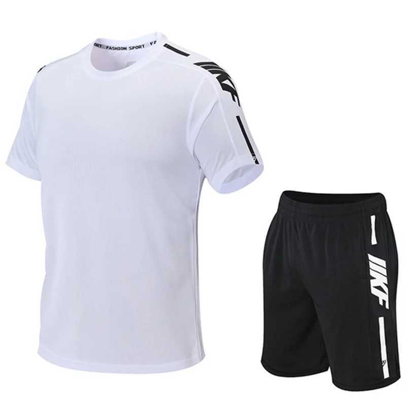 Men's Tracksuits Summer mens T-shirt and shorts sports two-piece running fitness short sleeved set comfortable breathable casual clothing Q240501
