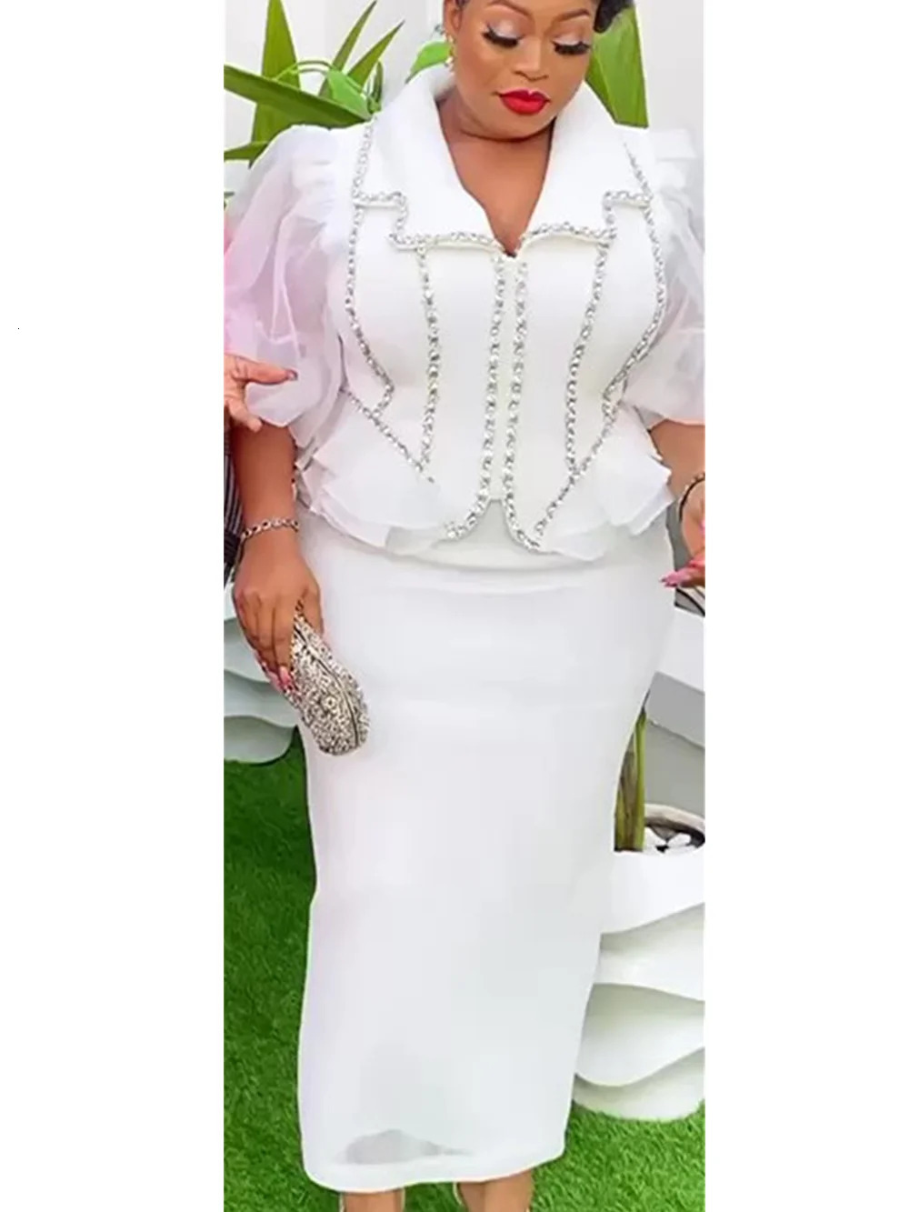 African Clothes for Women 2 PCS Sets Tops And Skirts Suits Dashiki Ankara Turkey Outfits Gown Plus Size Wedding Party Dresses 240506