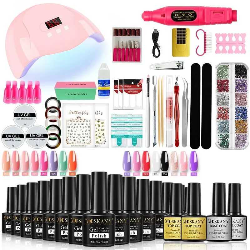 Nail Art Kits MOSKANY professional nail set with UV LED light and nail drill Soak Off nail polish set for operating tool set T240510