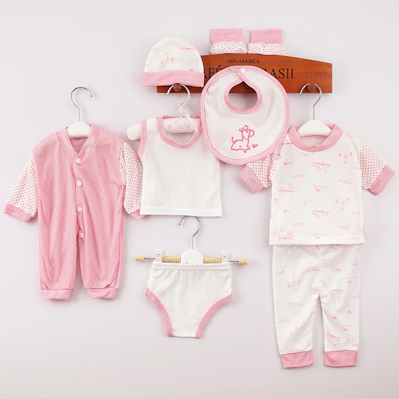 In Spring Summer born Girl Boy Clothes 0 To 3 Months Cartoon Cute Print Soft Tops Jumpsuit Baby Items 8Piece Sets BC300 240512