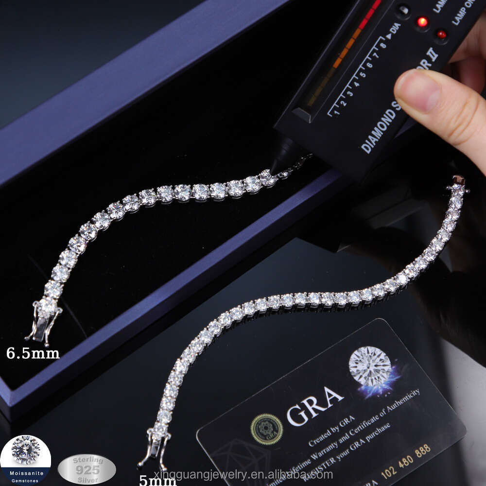 Moissanite Tennis Chain Fashion Jewelry Men Bracelet Diamond 5mm 6.5mm Sier Gold Plated Fine Jewelry Bracelet VVS Moissanite Tennis Chain for Men Wome