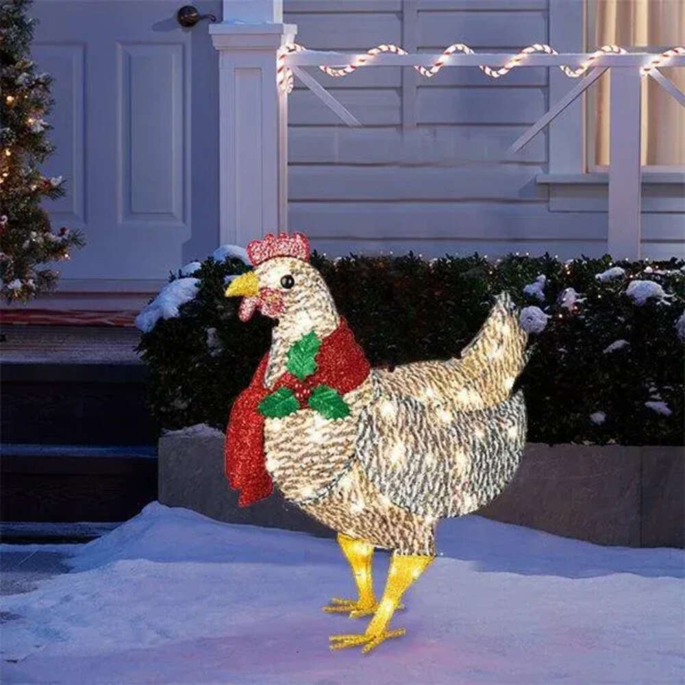 Decoration Scarf Chicken Light-Up With Holiday LED Christmas Outdoor Metal Ornaments Light Xmas Yard Decorations 908 s