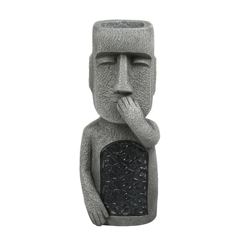 Easter Island Garden Statues Resin See Hear Speak No Evil Garden Ornaments Solar Home Sculpture Outdoor Decoration Sculptures 240511