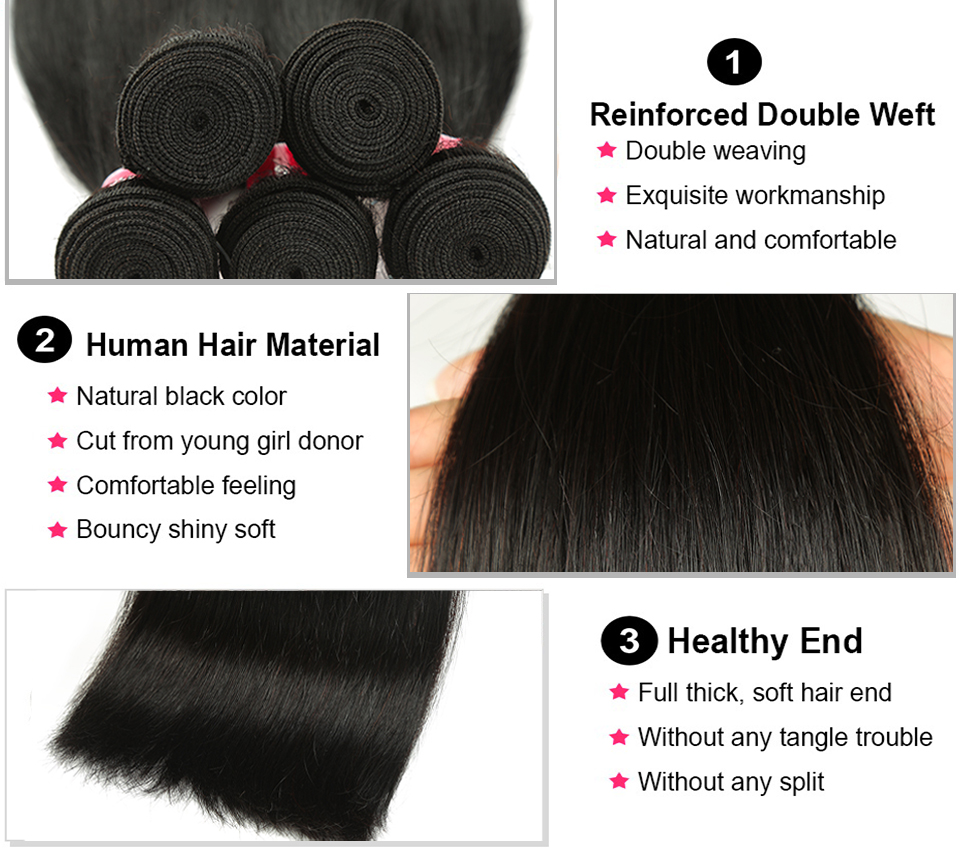 Brazilian Straight Virgin Hiar 4 Bundles 100% Unprocessed Brazilian Human Hair Weaves Brazilian Virgin Hair Straight Dyeable Can be dyed and permed wh