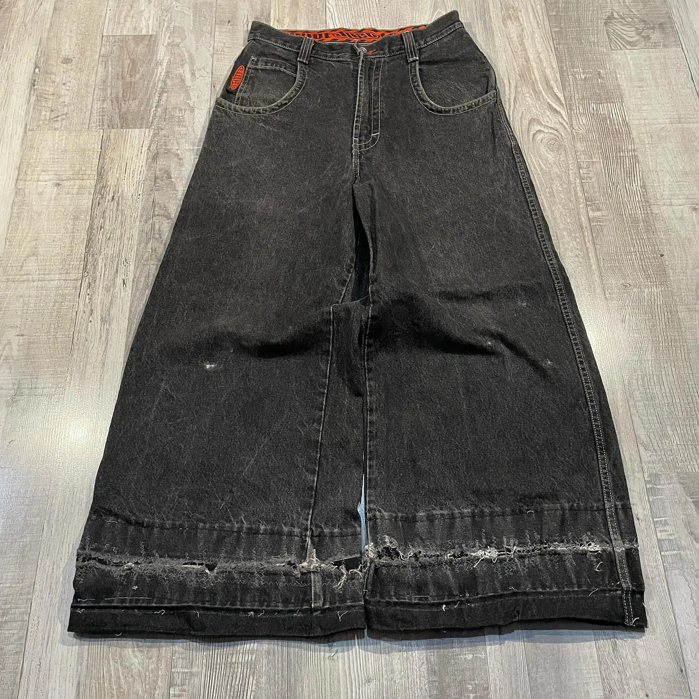 Harajuku Men Jeans Baggy Streetwear Y2k Retro Distressed Black Denim Trousers Hip Hop Straight Wide Leg Pants 240429