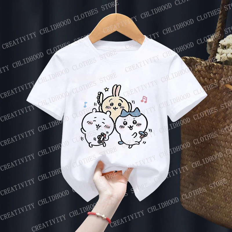Children TShirt CChiikawas Kawaii Cartoons Kids Tee Shirts Anime Casual Clothes Boy Girl Tops Cute expression Short sleeved 240510