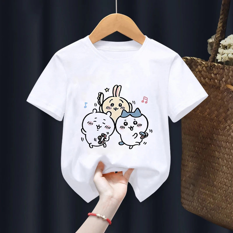 Children TShirt CChiikawas Kawaii Cartoons Kids Tee Shirts Anime Casual Clothes Boy Girl Tops Cute expression Short sleeved 240510