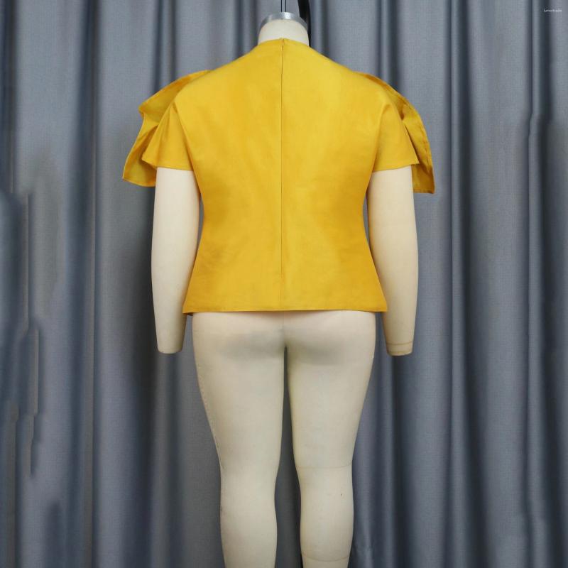 Womens T Shirts Sexy Yellow Blouse Off The Shoulder Ruffles Short Sleeve Straight High Quality Luxury Birthday Party Dinner Tops Cloth