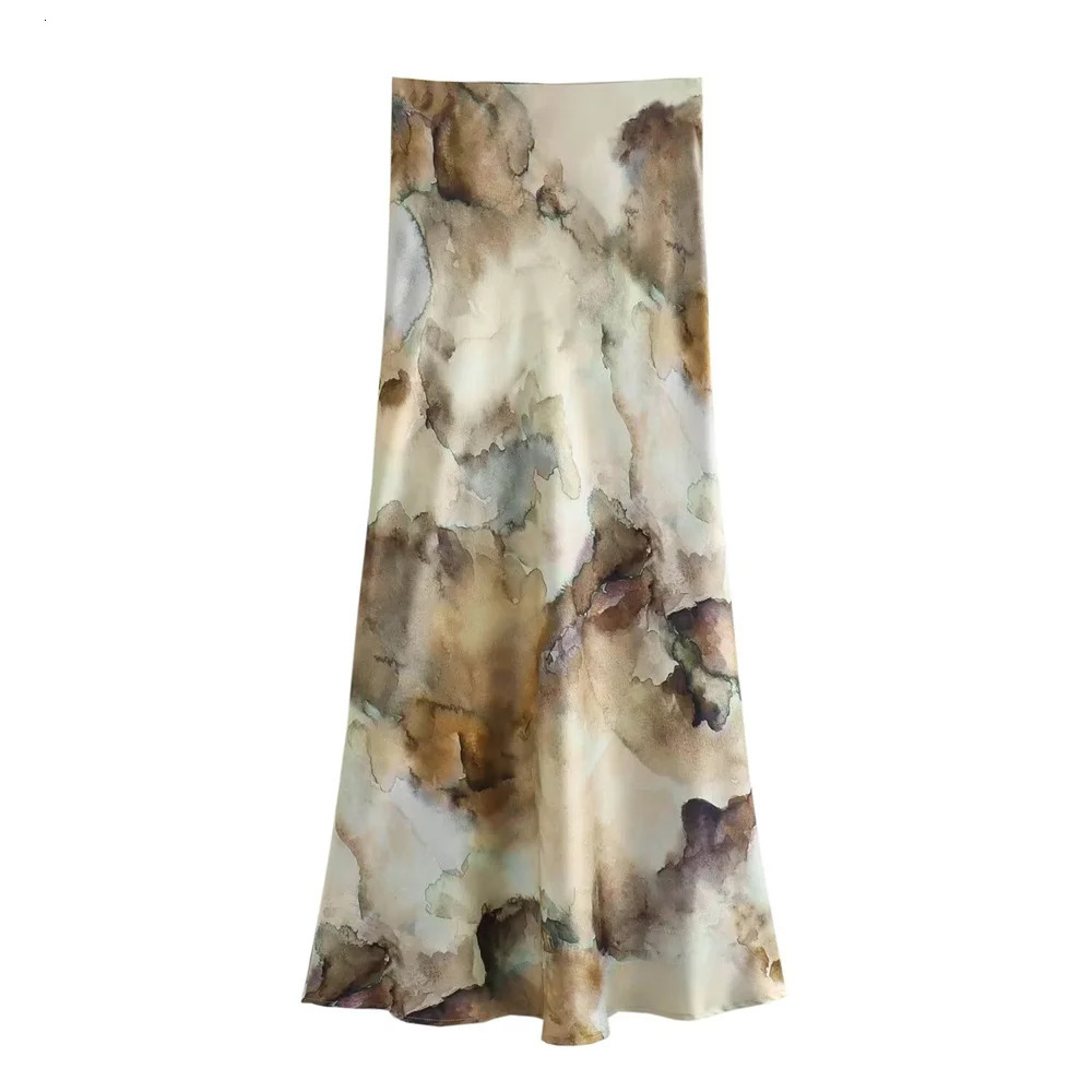 Zach Ailsa Spring Product Womens Tie Dyed Silk Satin Texture Shirt Fashion High Waist Skirt Casual Set 240423