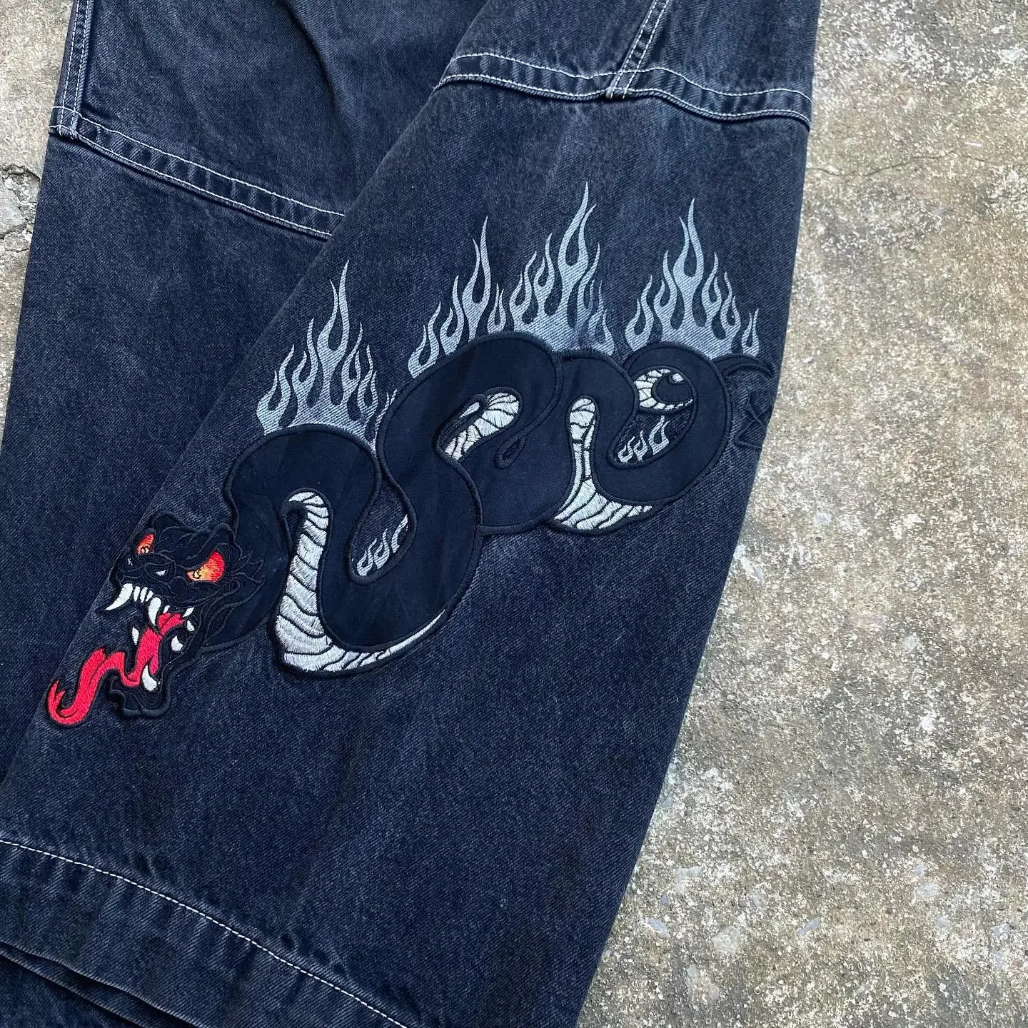 JNCO Baggy Jeans Y2k Low Rise Jeans Men Women Hip Hop Punk Embroidery Slouchy Jeans Gothic Print Retro Streetwear 240429