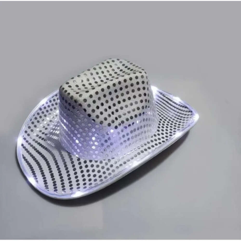 LED Cowgirl Sequin Light Up Cowboy Hat, Space Luminous Caps for Halloween Costume