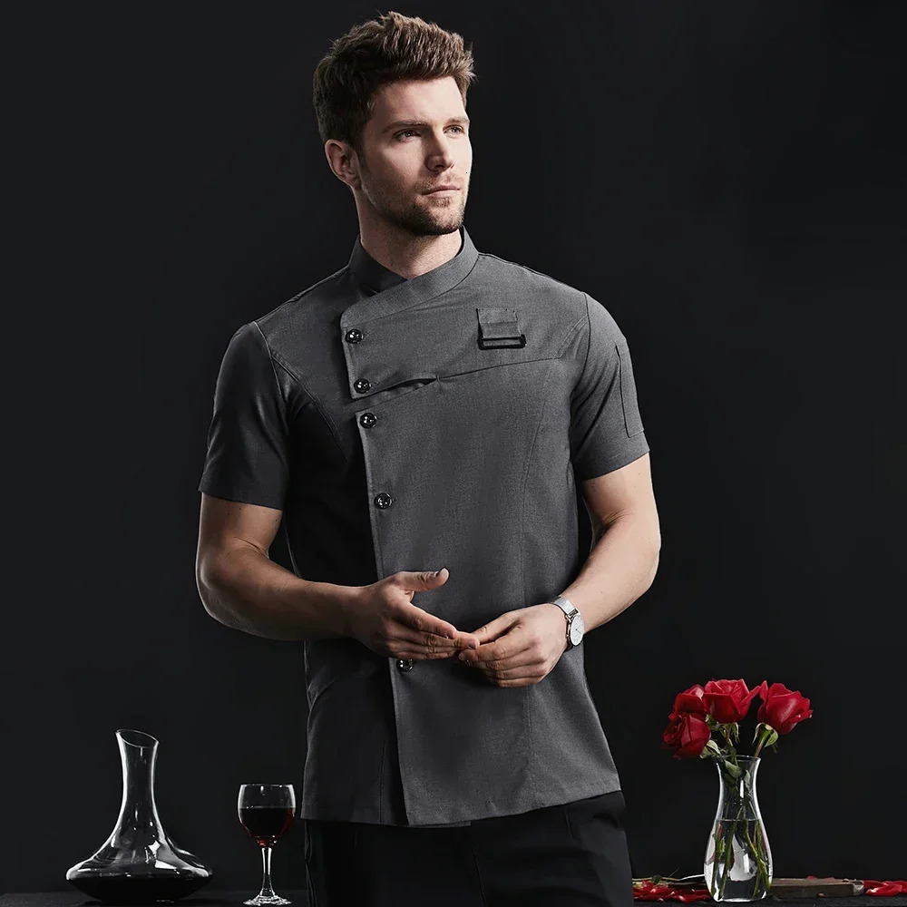 Unisex Catering Coat Chef Uniform Breathable Kitchen Cooking Jacket Restaurant el Cafe Barber Shop Waiter Work Shirt Apron 240430