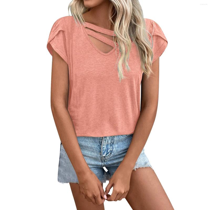 Womens T Shirts Spring And Summer Solid V-Neck Petal Sleeves Loose T-Shirt Top Women Fashion Blouse 2024 Shirt For Cloth