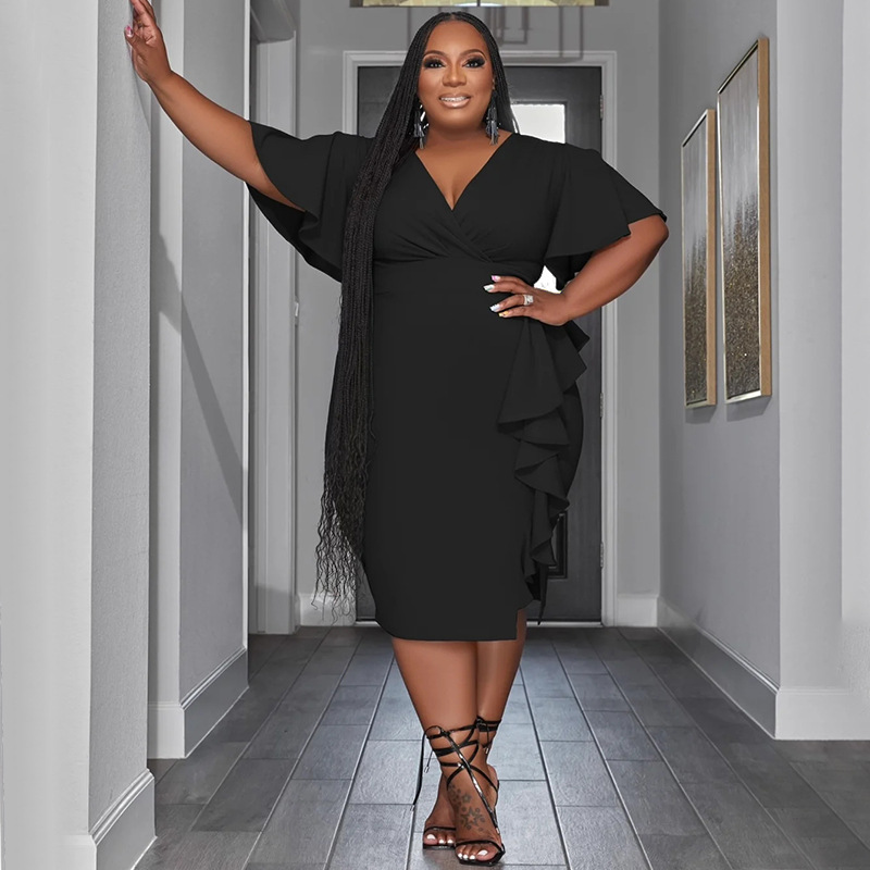 Women Plus Size Dresses Sexy V Neck Bodycon Party Dress Short Sleeve Wrap Empire Mermaid Midi Club Dresses