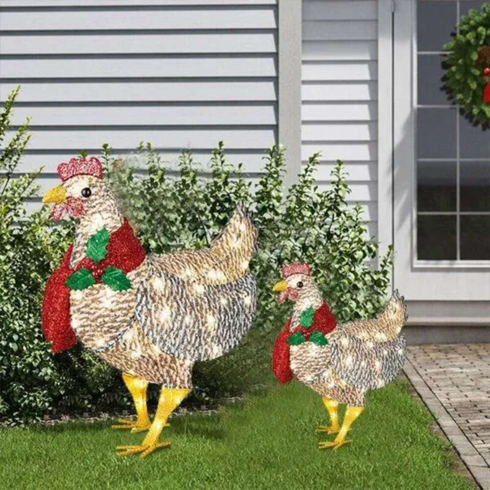 Decoration Scarf Chicken Light-Up With Holiday LED Christmas Outdoor Metal Ornaments Light Xmas Yard Decorations 908 s