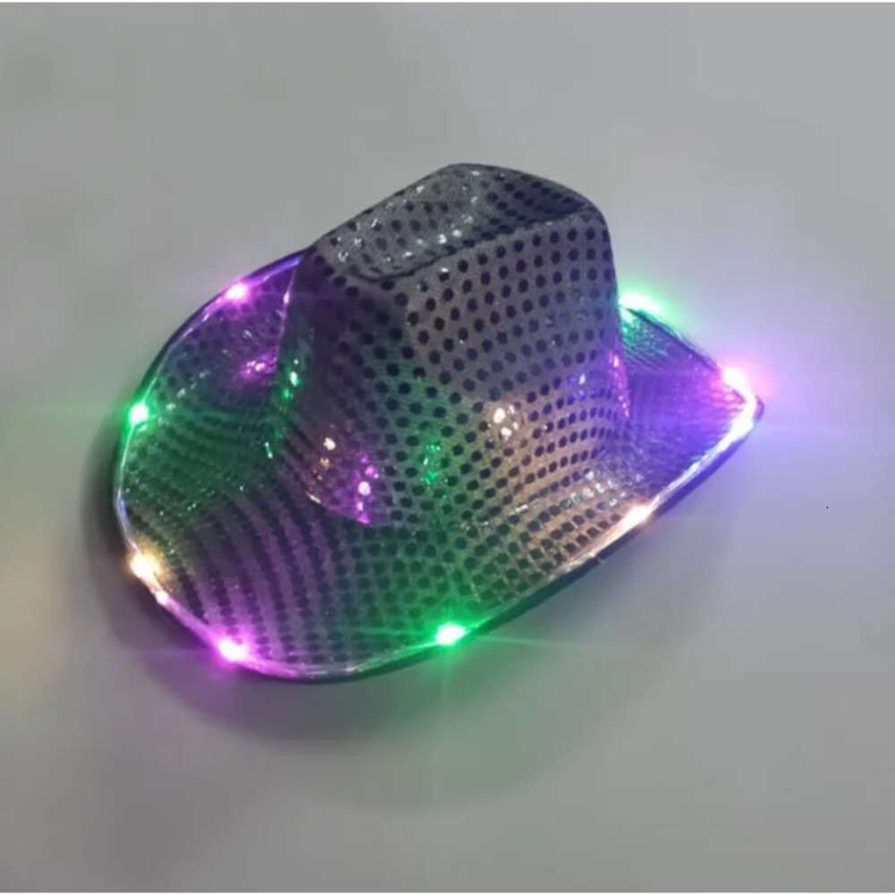 LED Cowgirl Sequin Light Up Cowboy Hat, Space Luminous Caps for Halloween Costume