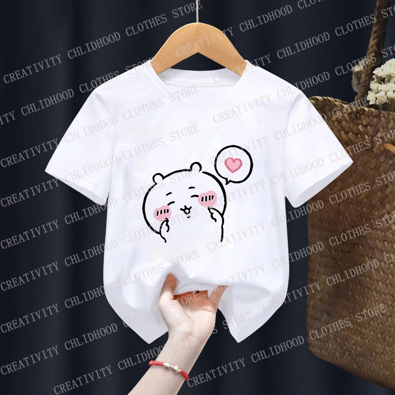 Children TShirt CChiikawas Kawaii Cartoons Kids Tee Shirts Anime Casual Clothes Boy Girl Tops Cute expression Short sleeved 240510