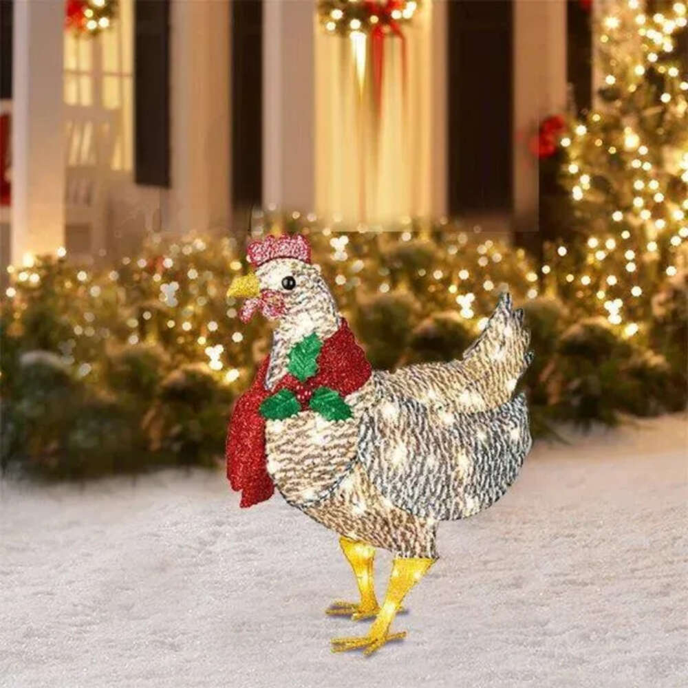 Decoration Scarf Chicken Light-Up With Holiday LED Christmas Outdoor Metal Ornaments Light Xmas Yard Decorations 908 s