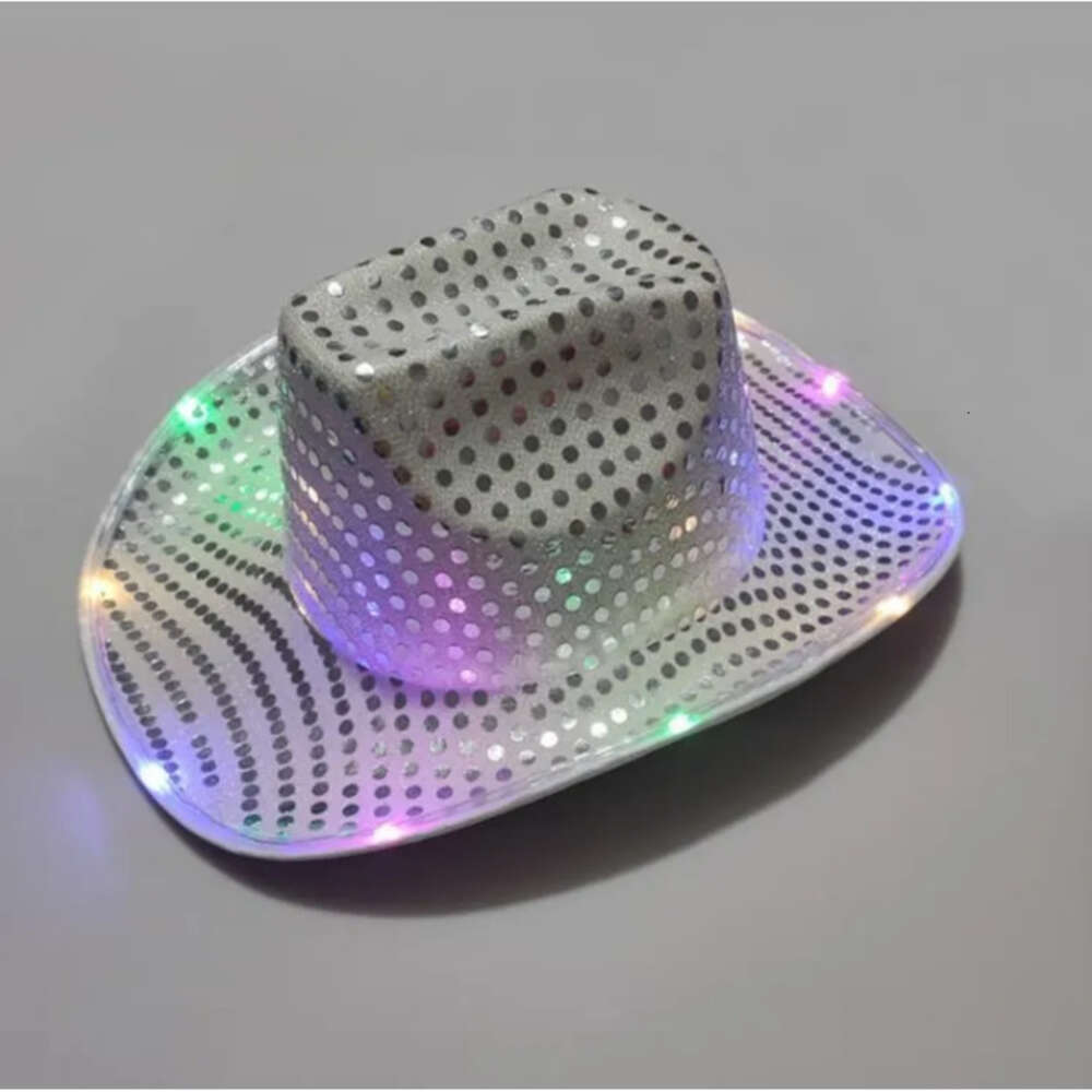 LED Cowgirl Sequin Light Up Cowboy Hat, Space Luminous Caps for Halloween Costume