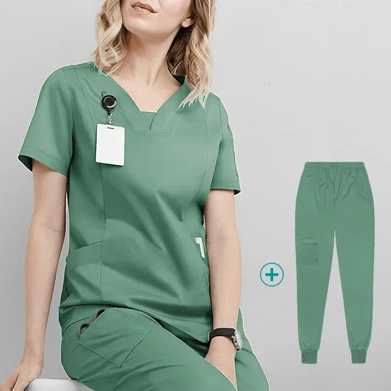 Women Uniforms Elastic Scrubs Sets Hospital Gowns Short Sleeve Tops Pant Nursing Accessories Doctors Clothes 240420