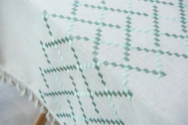 Processing Embroidery Tassel Tablecloth Coffee Cotton Linen Rectangular Table Mat Wholesale S5KW01
