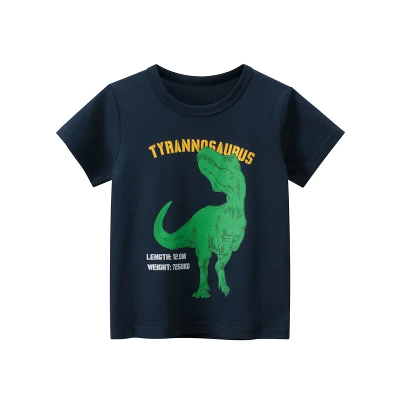 2024 Summer T Shirt Children Boys Short Sleeve ONeck Cotton Tshirt Dinosaur Cartoon Tops Tees Kids Clothes Drop 240510
