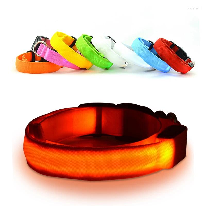 Dog Collars LED Nylon Collar Cat Harness Flashing Light Up Night Safety Pet 7 Color S-Xl Size Christmas Accessories