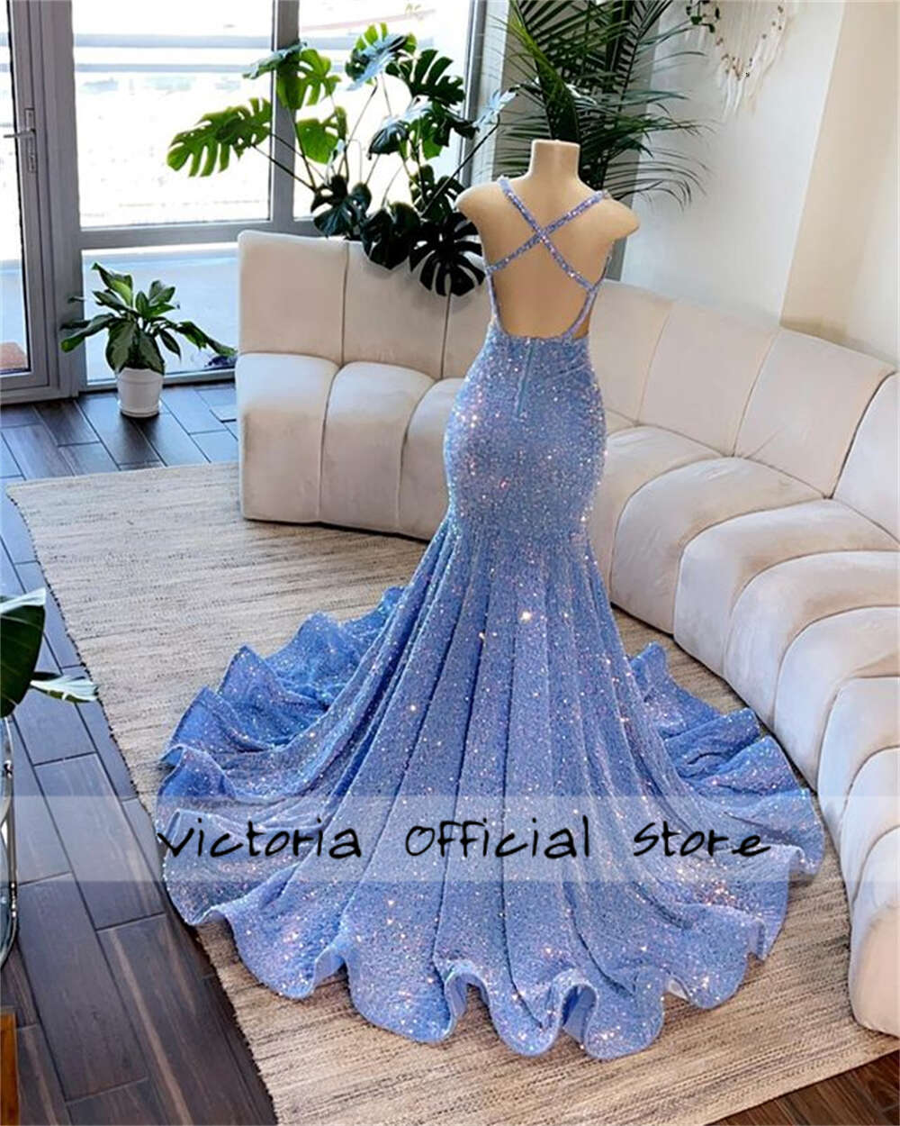 Pretty Blue Spaghetti Black Girl Prom Dress For Special Crystal Gillter Mermaid Birthday Reception Gown Robe De Bal 0228Lz