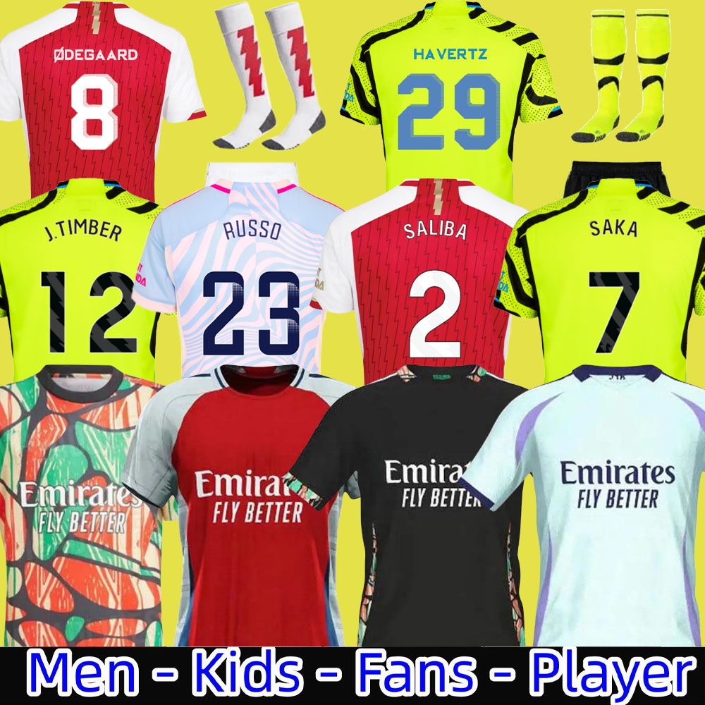 23 24 25 SAKA RICE soccer jerseys home away Fans Player Gunners G.JESUS TROSSARD MARTINELLI Ian Wright Pre-Match ODEGAARD ARSen 2024 2025 football shirt Men Kids kit