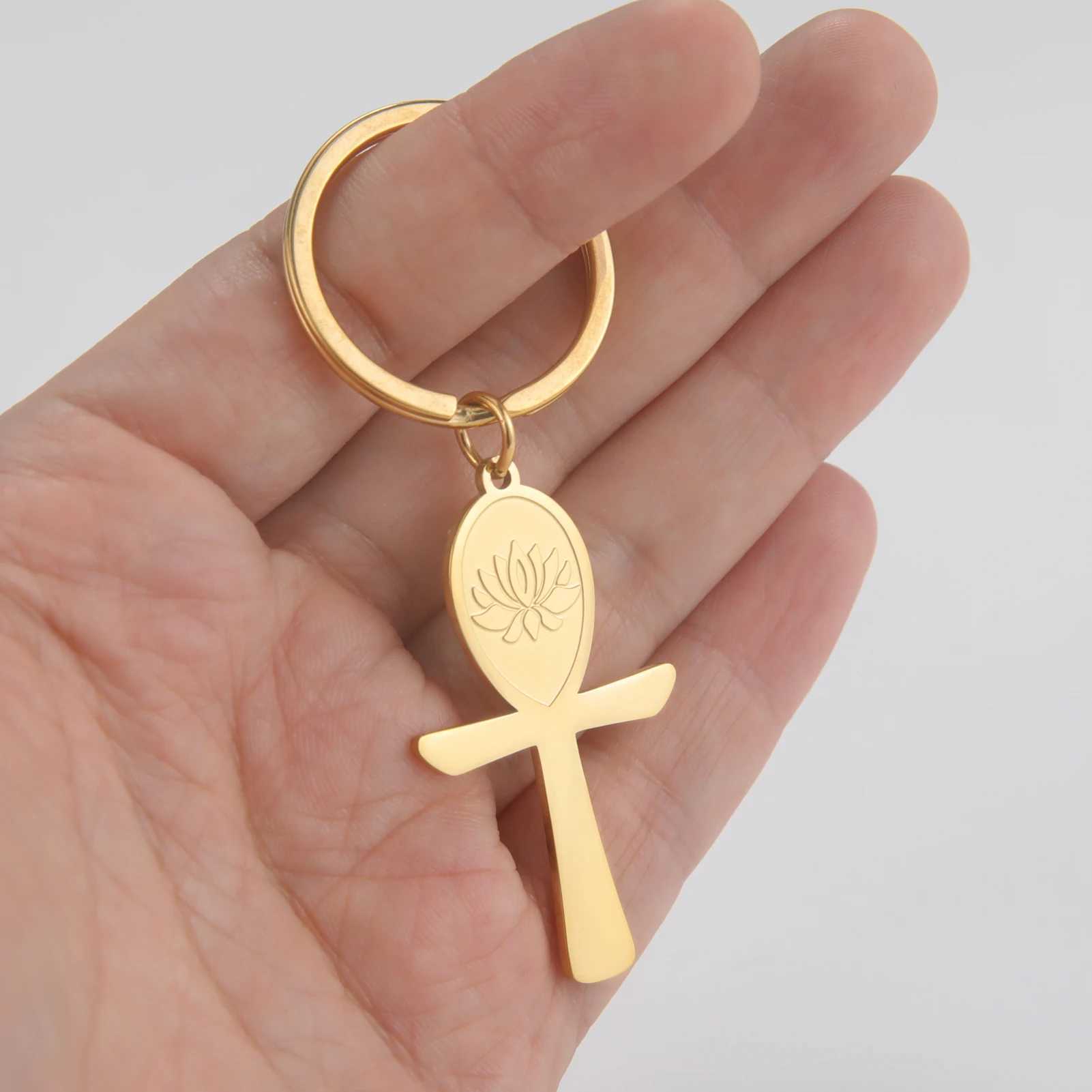 Keychains Lanyards Amaxer Stainless Steel Cross pendant Keychain for Women Men Car Key Chain Ring Holder Protection Amulet Jewelry Gift Y240510