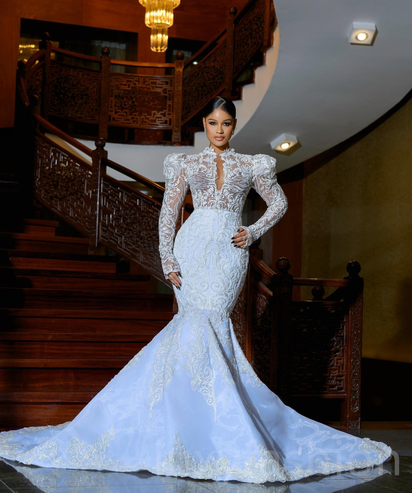 Aso Ebi 2024 White Mermaid Wedding Dresses Beaded Lace Vintage Long Sleeves Bridal Gowns Dress ZJ002