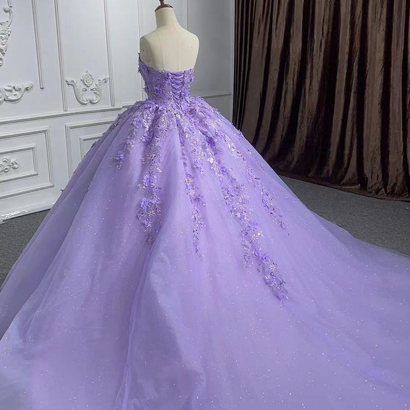 Lavender Shiny Quinceanera Dress Off The Shoulder Party Gown Princess Lace Appliques Beads Crystal For 16 Year Bridal Dresses Vestidos De Novia
